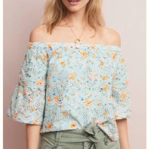 Anthropologie off shoulder blouse in Sky. Size S. Excellent condition. - Picture 2 of 3
